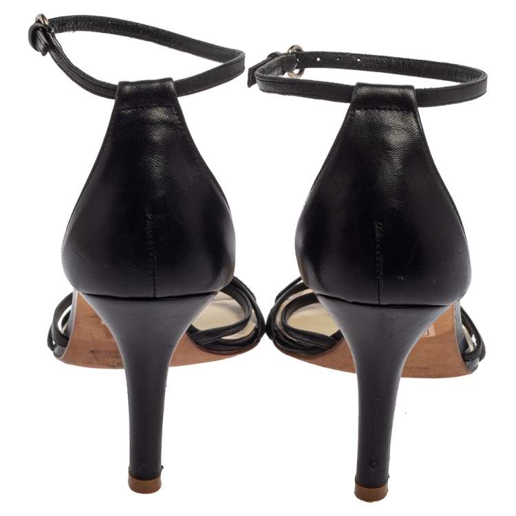 Pre Owned Burberry Black Leather Ankle Strap  Sandals Size 38