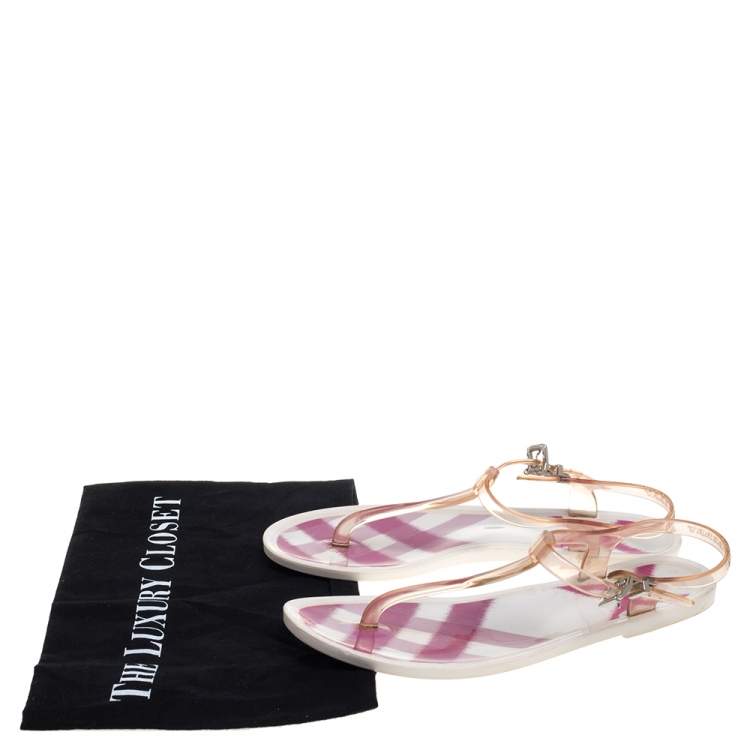 Pre Owned Burberry White PVC Thong Ankle Strap Sandals Size 36