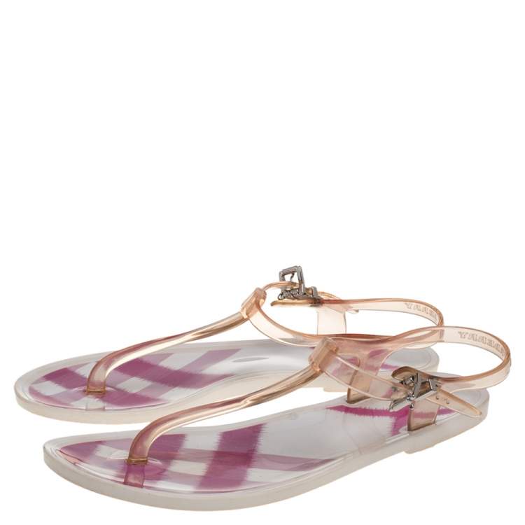 Pre Owned Burberry White PVC Thong Ankle Strap Sandals Size 36