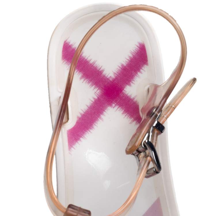 Pre Owned Burberry White PVC Thong Ankle Strap Sandals Size 36