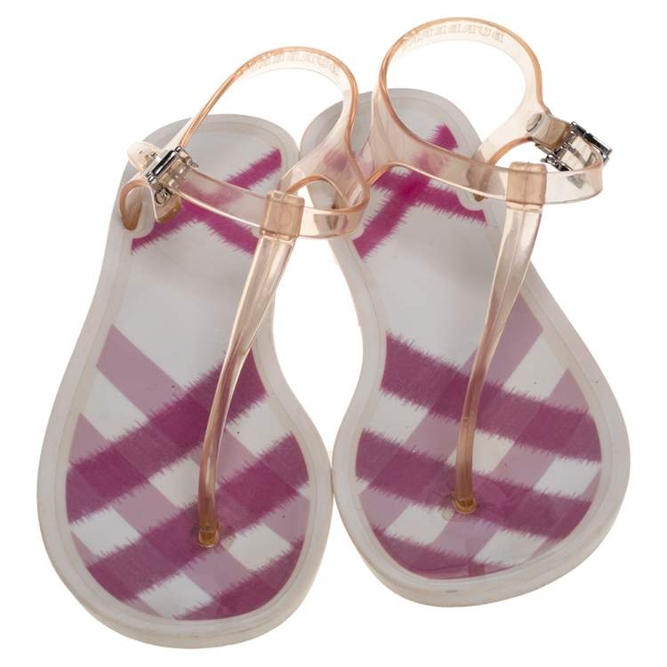 Pre Owned Burberry White PVC Thong Ankle Strap Sandals Size 36