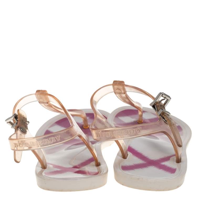 Pre Owned Burberry White PVC Thong Ankle Strap Sandals Size 36
