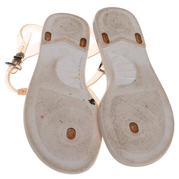 Pre Owned Burberry White PVC Thong Ankle Strap Sandals Size 36