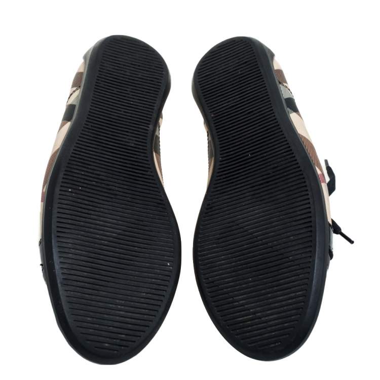 Pre Owned Burberry Black Patent Leather And Nova Check Coated Canvas Cap Toe Sneakers Size 40
