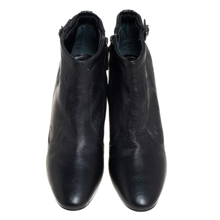 Pre Owned Burberry Black Leather and Fabric Ankle Length Booties Size 40