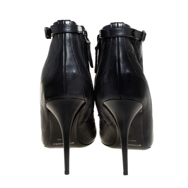 Pre Owned Burberry Black Leather and Fabric Ankle Length Booties Size 40