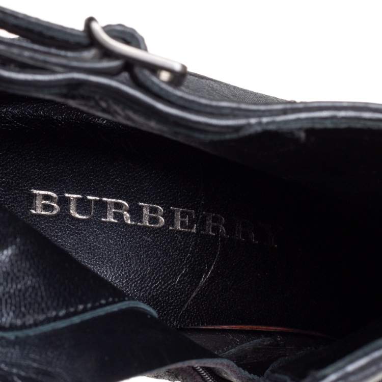 Pre Owned Burberry Black Leather and Fabric Ankle Length Booties Size 40