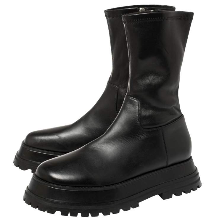 Pre Owned Burberry Black Leather Chunky Zipper Boots Size 40