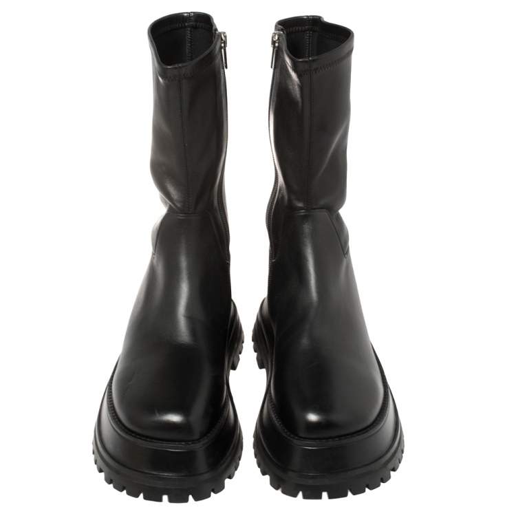 Pre Owned Burberry Black Leather Chunky Zipper Boots Size 40