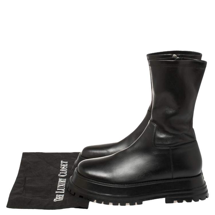 Pre Owned Burberry Black Leather Chunky Zipper Boots Size 40