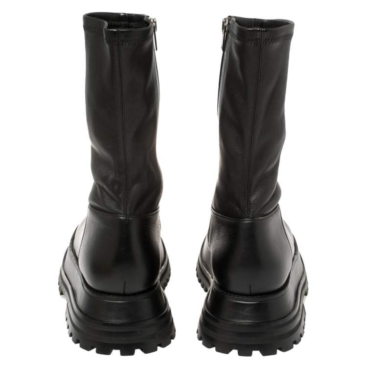Pre Owned Burberry Black Leather Chunky Zipper Boots Size 40