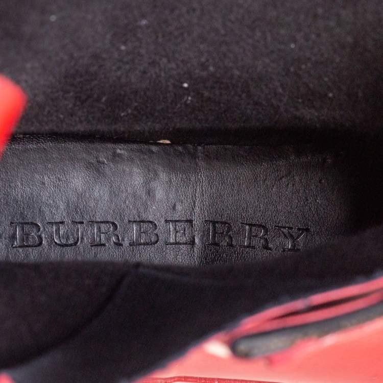 Pre Owned Burberry Red Rubber And Nova Check Canvas Buckle Rain Boots Size 39