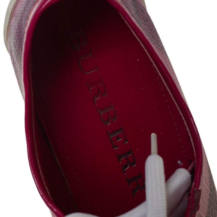 Pre Owned Burberry Pink Nova Check Canvas And Patent Leather Low Top Sneakers Size 38