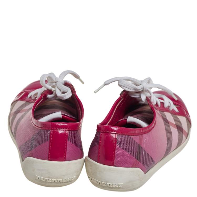 Pre Owned Burberry Pink Nova Check Canvas And Patent Leather Low Top Sneakers Size 38