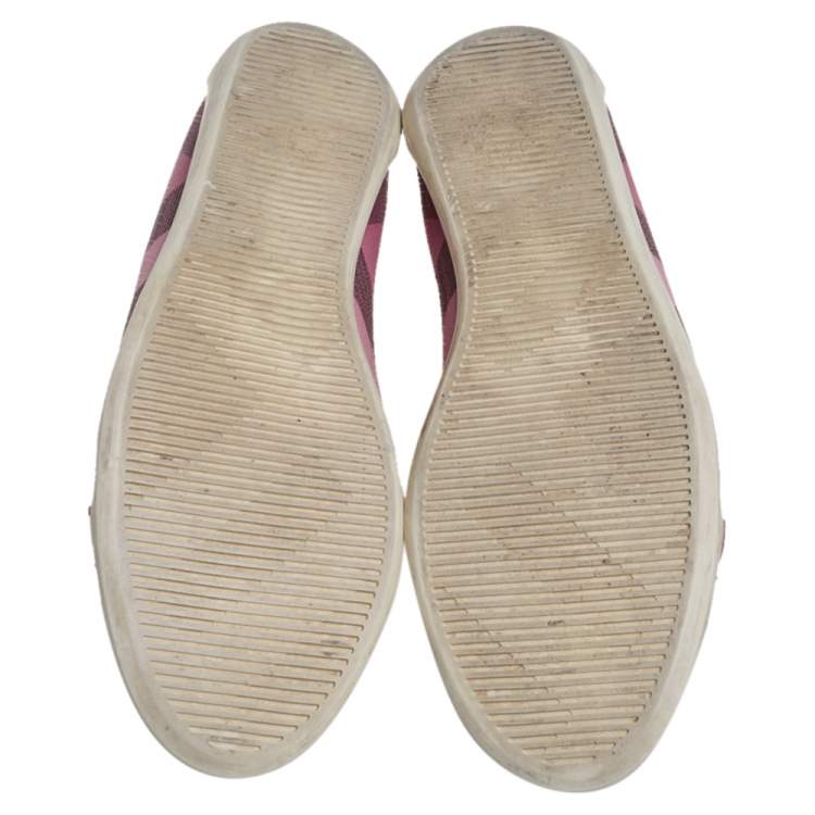 Pre Owned Burberry Pink Nova Check Canvas And Patent Leather Low Top Sneakers Size 38