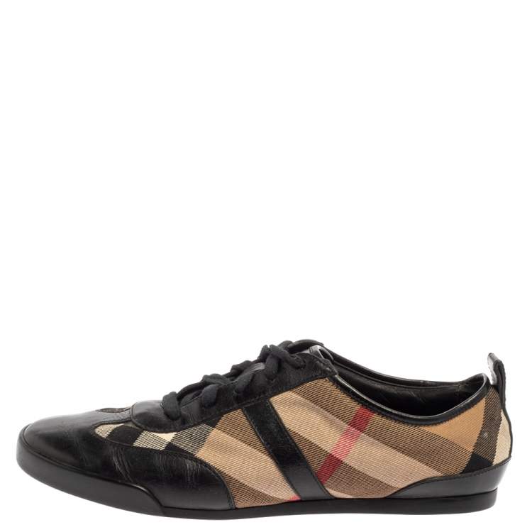 Pre Owned Burberry Beige/Black Nova Check Canvas And Leather Cap Toe Low Top Sneakers Size 39