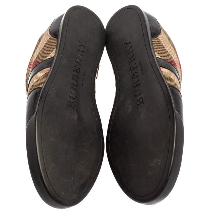 Pre Owned Burberry Beige/Black Nova Check Canvas And Leather Cap Toe Low Top Sneakers Size 39