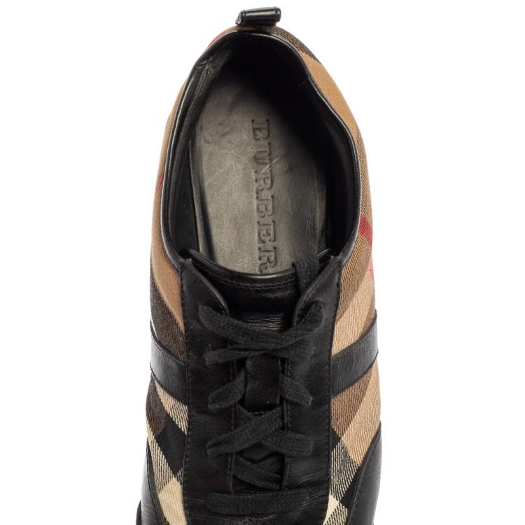 Pre Owned Burberry Beige/Black Nova Check Canvas And Leather Cap Toe Low Top Sneakers Size 39