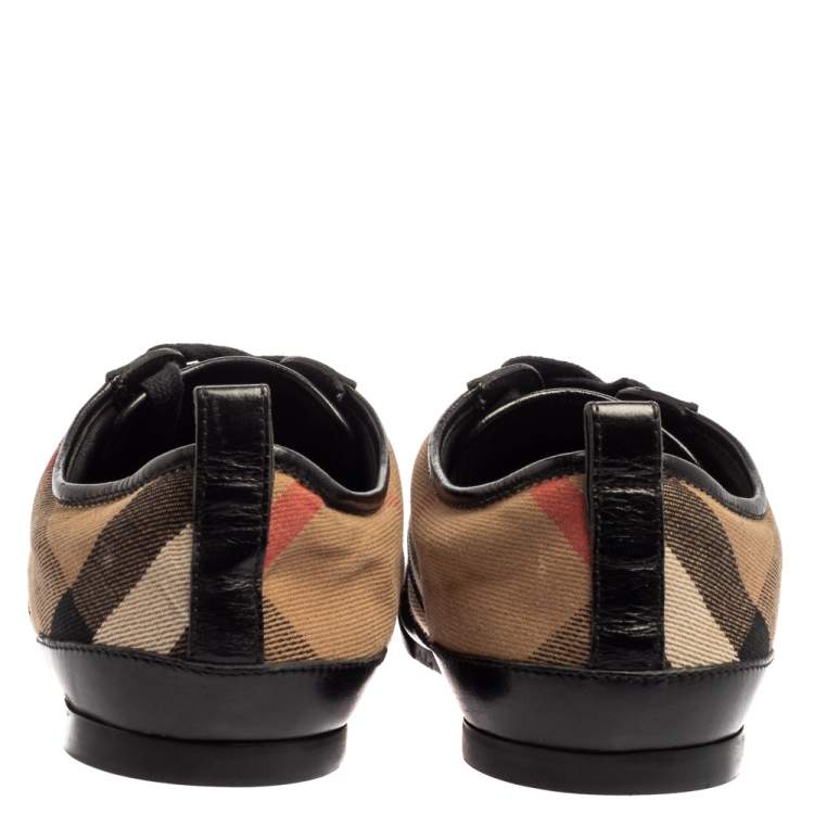 Pre Owned Burberry Beige/Black Nova Check Canvas And Leather Cap Toe Low Top Sneakers Size 39