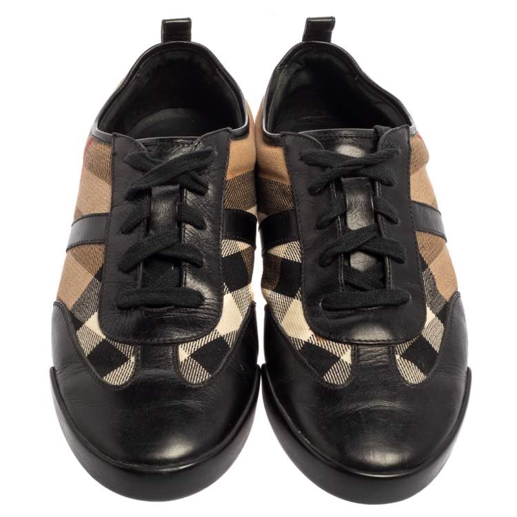 Pre Owned Burberry Beige/Black Nova Check Canvas And Leather Cap Toe Low Top Sneakers Size 39