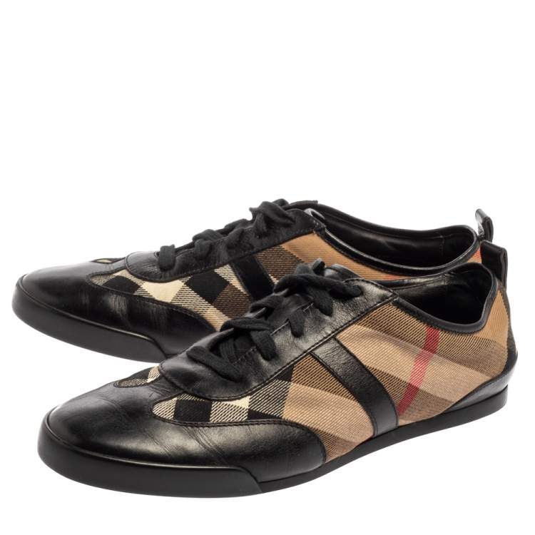 Pre Owned Burberry Beige/Black Nova Check Canvas And Leather Cap Toe Low Top Sneakers Size 39
