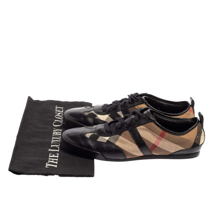 Pre Owned Burberry Beige/Black Nova Check Canvas And Leather Cap Toe Low Top Sneakers Size 39