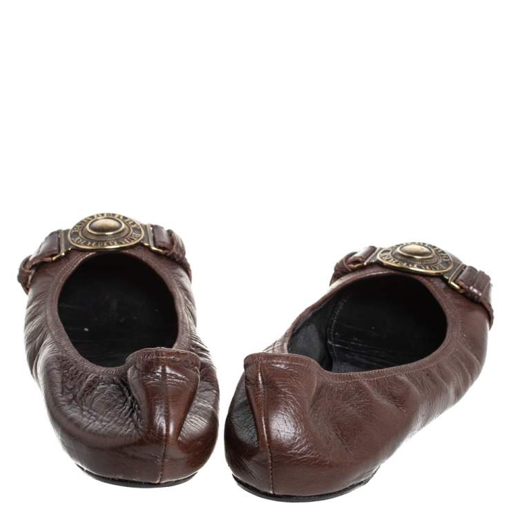 Pre Owned Burberry Brown Leather Embellished Ballet Flats Size 39