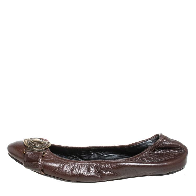 Pre Owned Burberry Brown Leather Embellished Ballet Flats Size 39