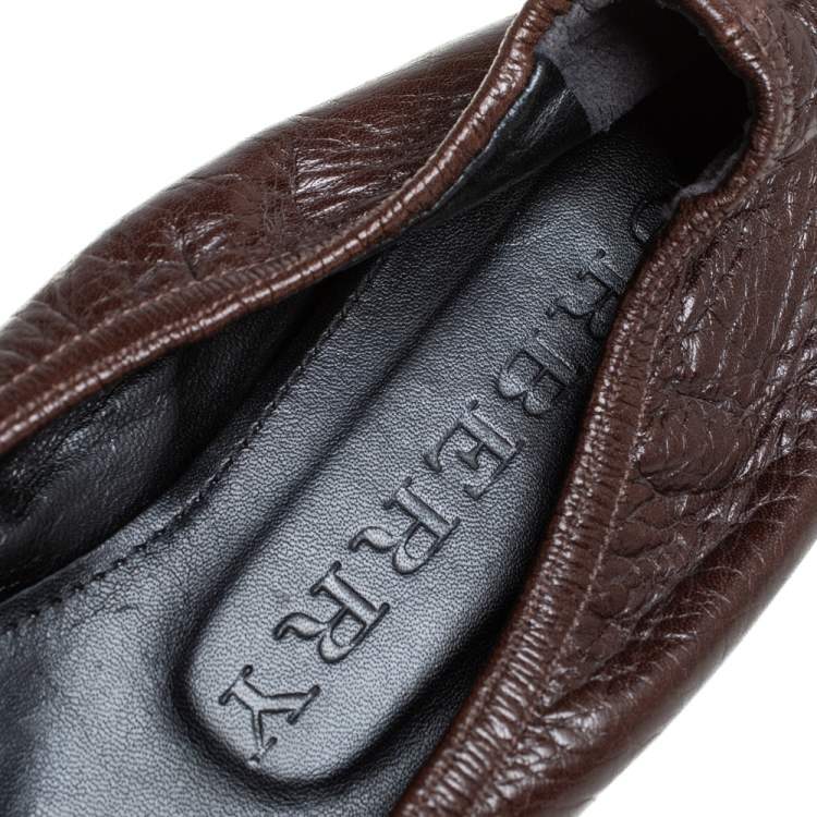 Pre Owned Burberry Brown Leather Embellished Ballet Flats Size 39