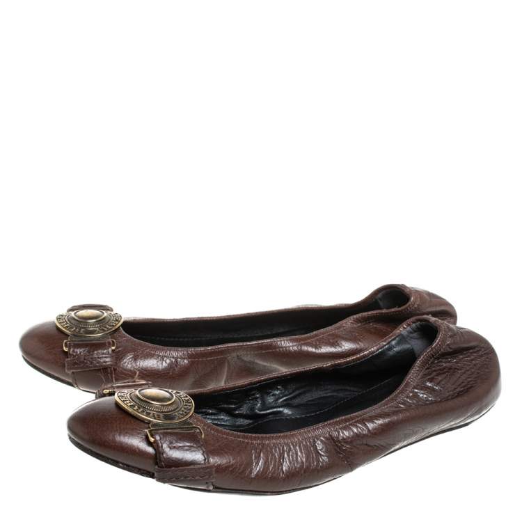 Pre Owned Burberry Brown Leather Embellished Ballet Flats Size 39