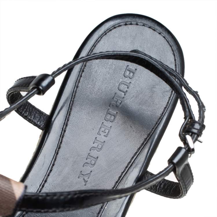 Pre Owned Burberry Black Leather Westerdale T Strap Espadrille Flat Sandals Size 40