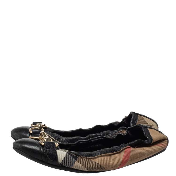 Pre Owned Burberry Black House Check Canvas And Leather Shipley Ballet Flats Size 36