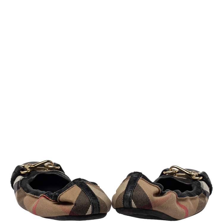 Pre Owned Burberry Black House Check Canvas And Leather Shipley Ballet Flats Size 36