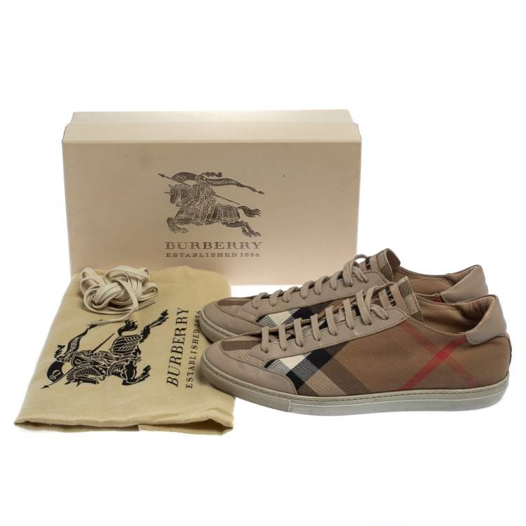 مملوكة مسبقًا Burberry Beige Nova Canvas And Leather Low Top Sneakers Size 40