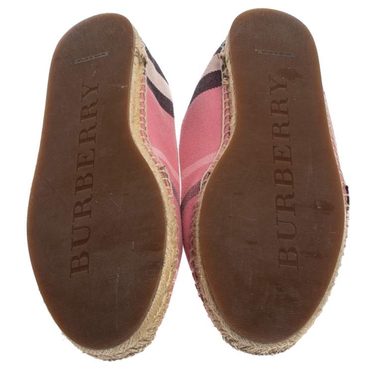 Pre Owned Burberry Pink Hodgeson Check Canvas Flat Espadrille Size 40