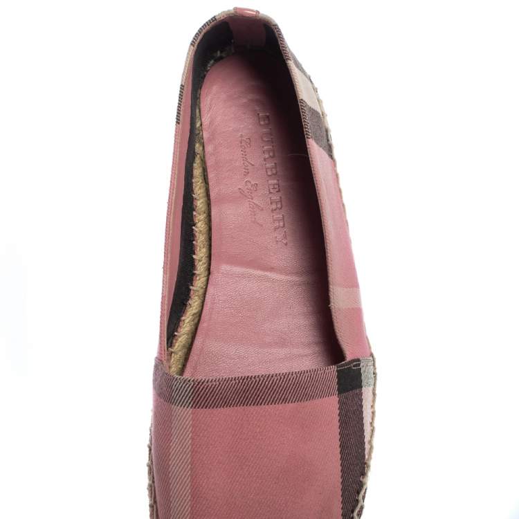 Pre Owned Burberry Pink Hodgeson Check Canvas Flat Espadrille Size 40