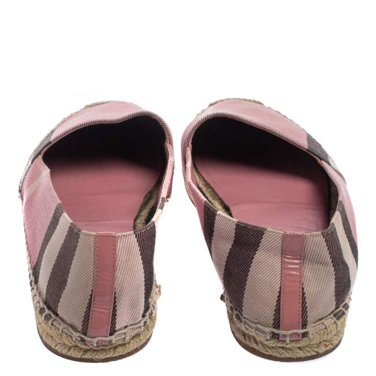 Pre Owned Burberry Pink Hodgeson Check Canvas Flat Espadrille Size 40