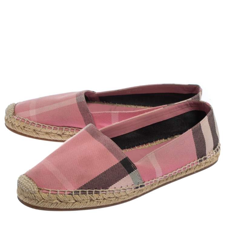 Pre Owned Burberry Pink Hodgeson Check Canvas Flat Espadrille Size 40