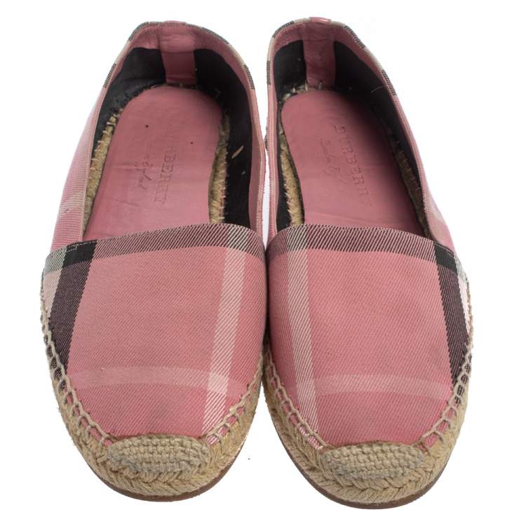 Pre Owned Burberry Pink Hodgeson Check Canvas Flat Espadrille Size 40