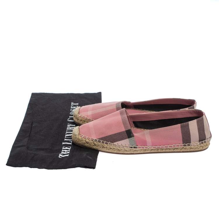 Pre Owned Burberry Pink Hodgeson Check Canvas Flat Espadrille Size 40