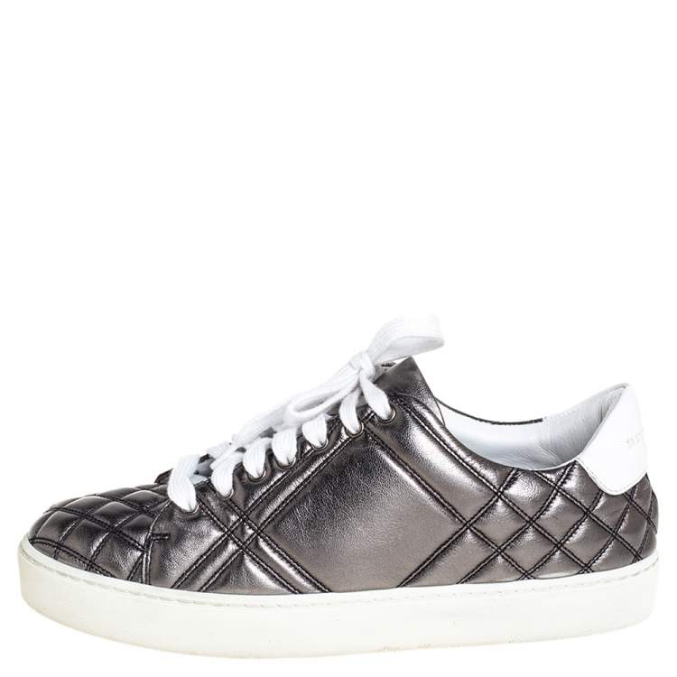 Burberry Metallic Gunmetal Quilted Leather Westford Low Top Sneakers Size  37 Burberry | TLC