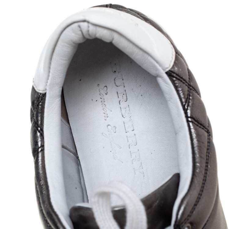 Pre Owned Burberry Metallic Gunmetal Quilted Leather Westford Low Top Sneakers Size 37