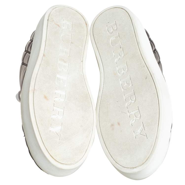 Pre Owned Burberry Metallic Gunmetal Quilted Leather Westford Low Top Sneakers Size 37