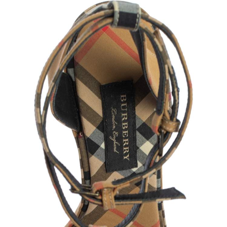 Pre Owned Burberry Beige Novacheck Canvas Hans T-Strap Sandals Size 37
