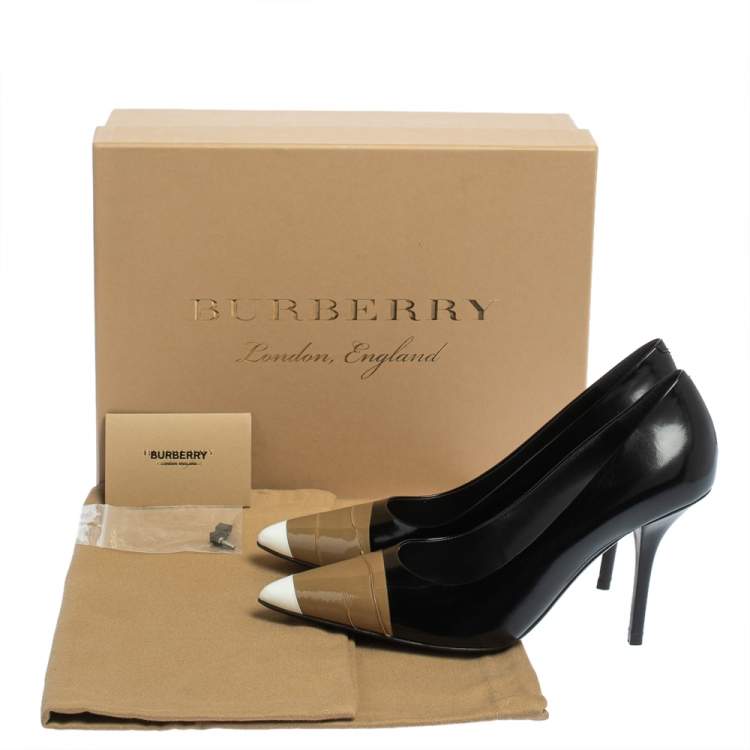 Pre Owned Burberry Black/Brown Leather And Patent Leather Pointed Toe Annalise Pumps Size 37