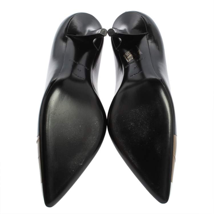Pre Owned Burberry Black/Brown Leather And Patent Leather Pointed Toe Annalise Pumps Size 37