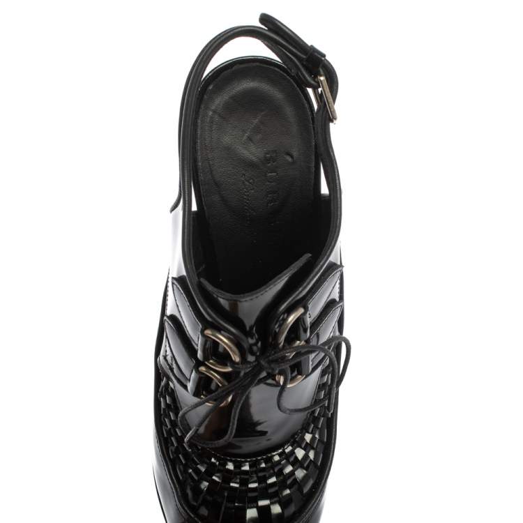 Pre Owned Burberry Black Patent Leather Buckton Pointed Toe Pumps Size 37