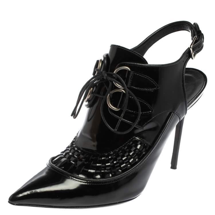Pre Owned Burberry Black Patent Leather Buckton Pointed Toe Pumps Size 37