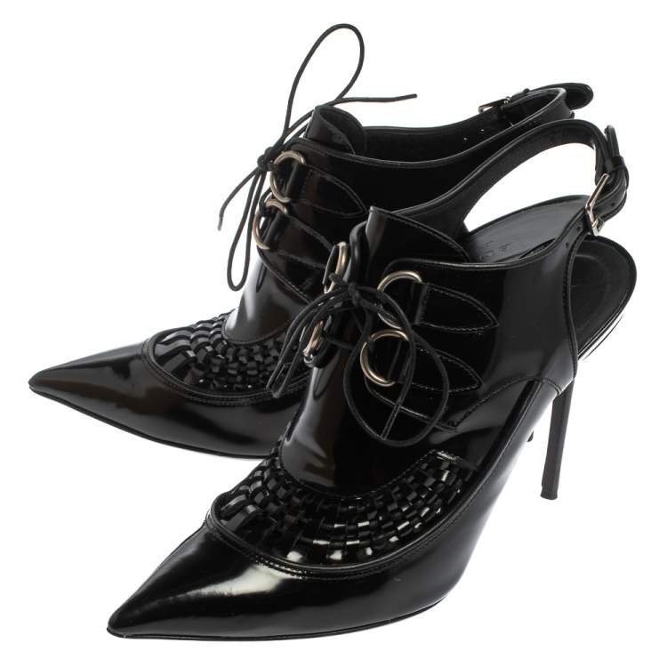 Pre Owned Burberry Black Patent Leather Buckton Pointed Toe Pumps Size 37