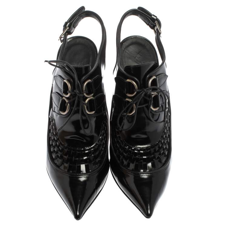 Pre Owned Burberry Black Patent Leather Buckton Pointed Toe Pumps Size 37